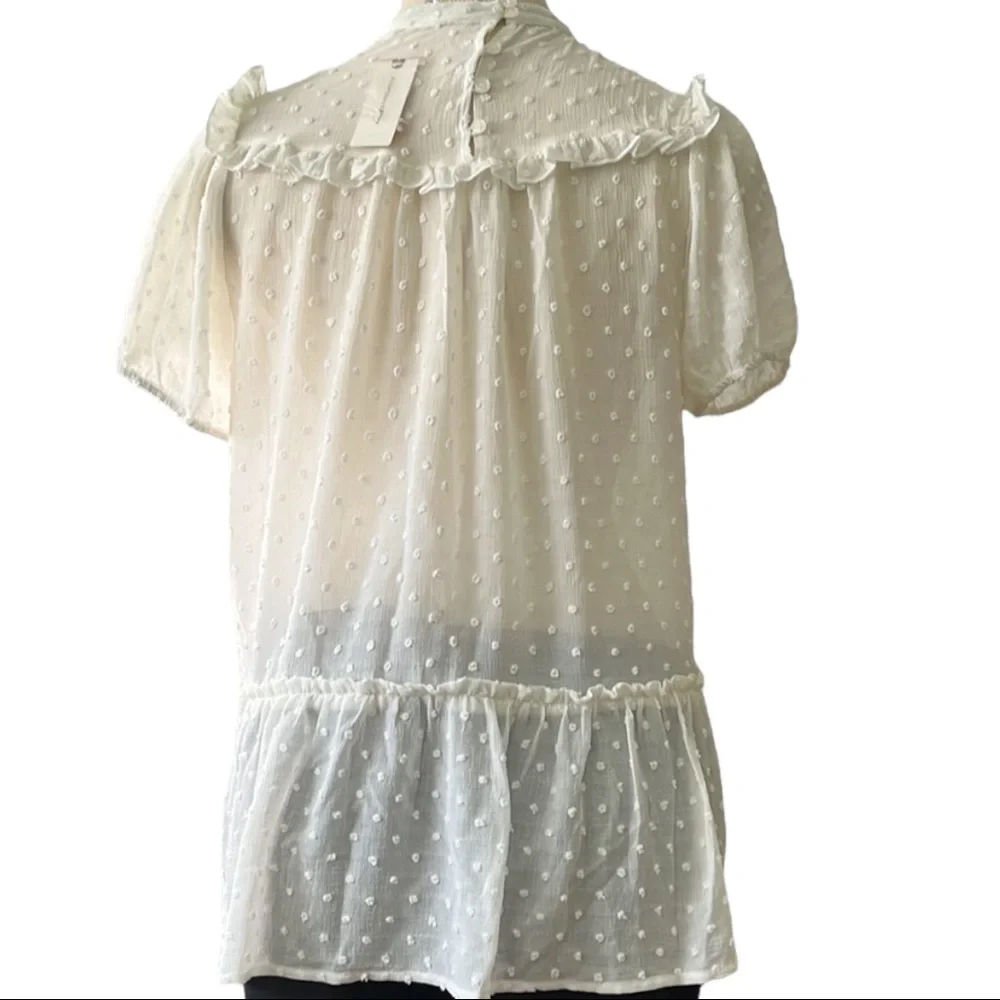 Anthopologie Ro & De Smocked Puff-Sleeve Sheer Blouse, Small